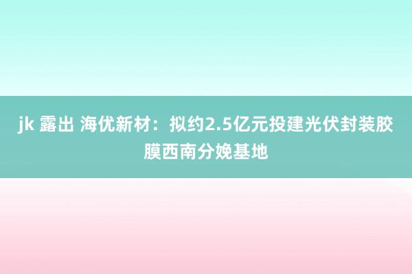 jk 露出 海优新材：拟约2.5亿元投建光伏封装胶膜西南分娩基地